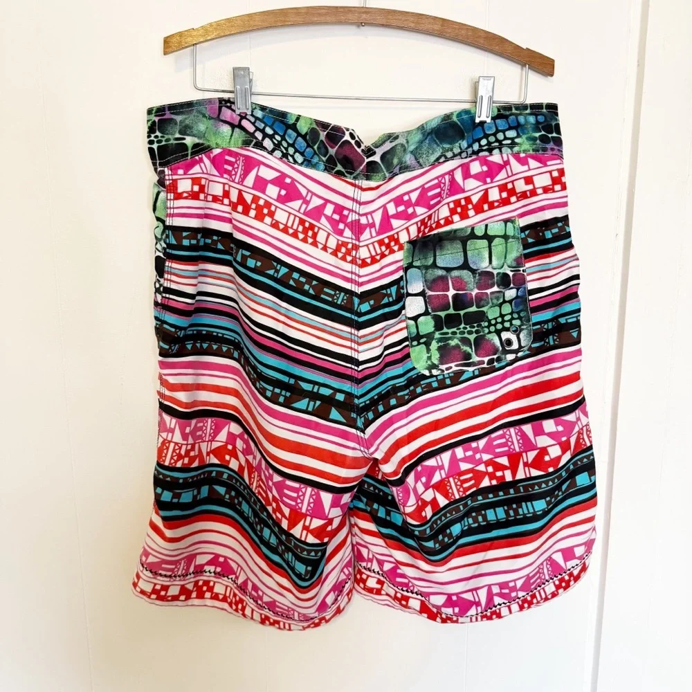 Robert Graham Lined Zip Front Swim Board‎ Shorts Multi Color Abstract size 34